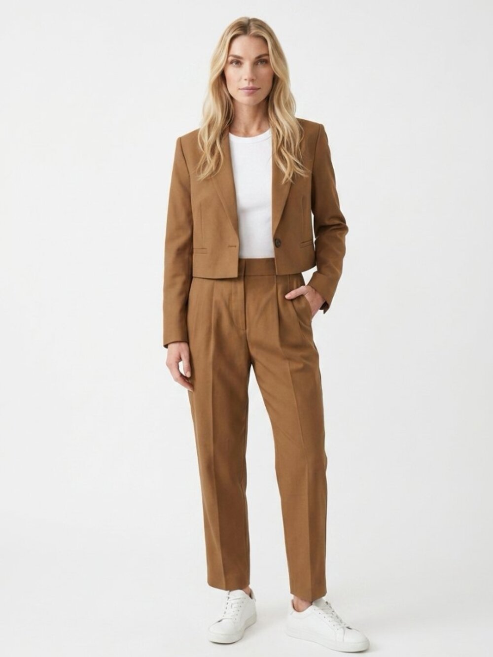 INTERMIX Camel Brown High Rise Tailored Trousers Size 6 Like New